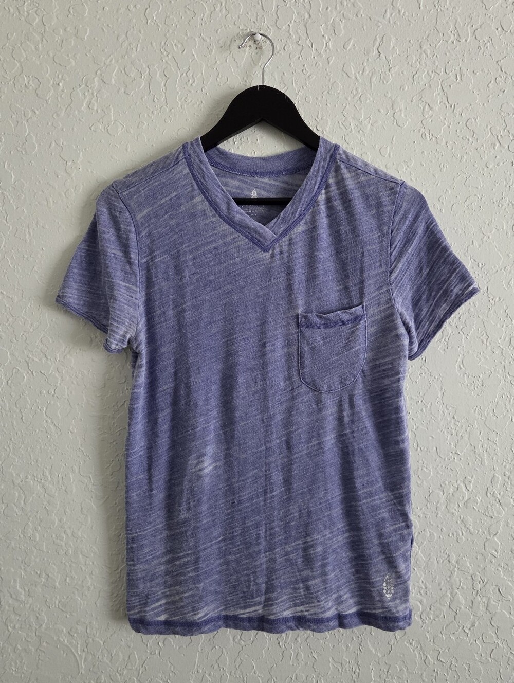 Free People FP Movement Heathered Burnout Blue V-Neck Short Sleeve Pocket Shirt